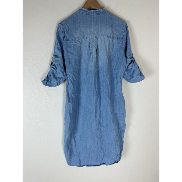 Reba Long Sleeve Denim Shirt Dress Floral Embroidery Womens Size M Blue Chambray - Picture 4 of 5